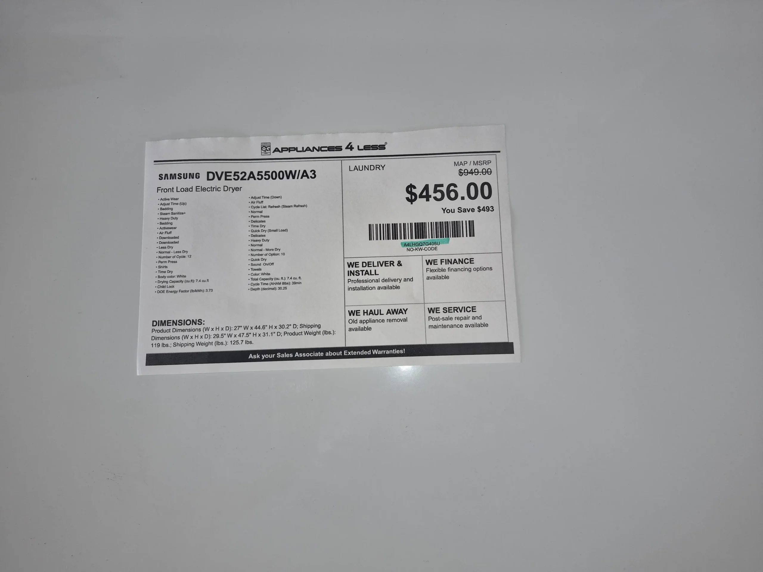 Electric Dryer 7.4 cu ft (white) - Image 2