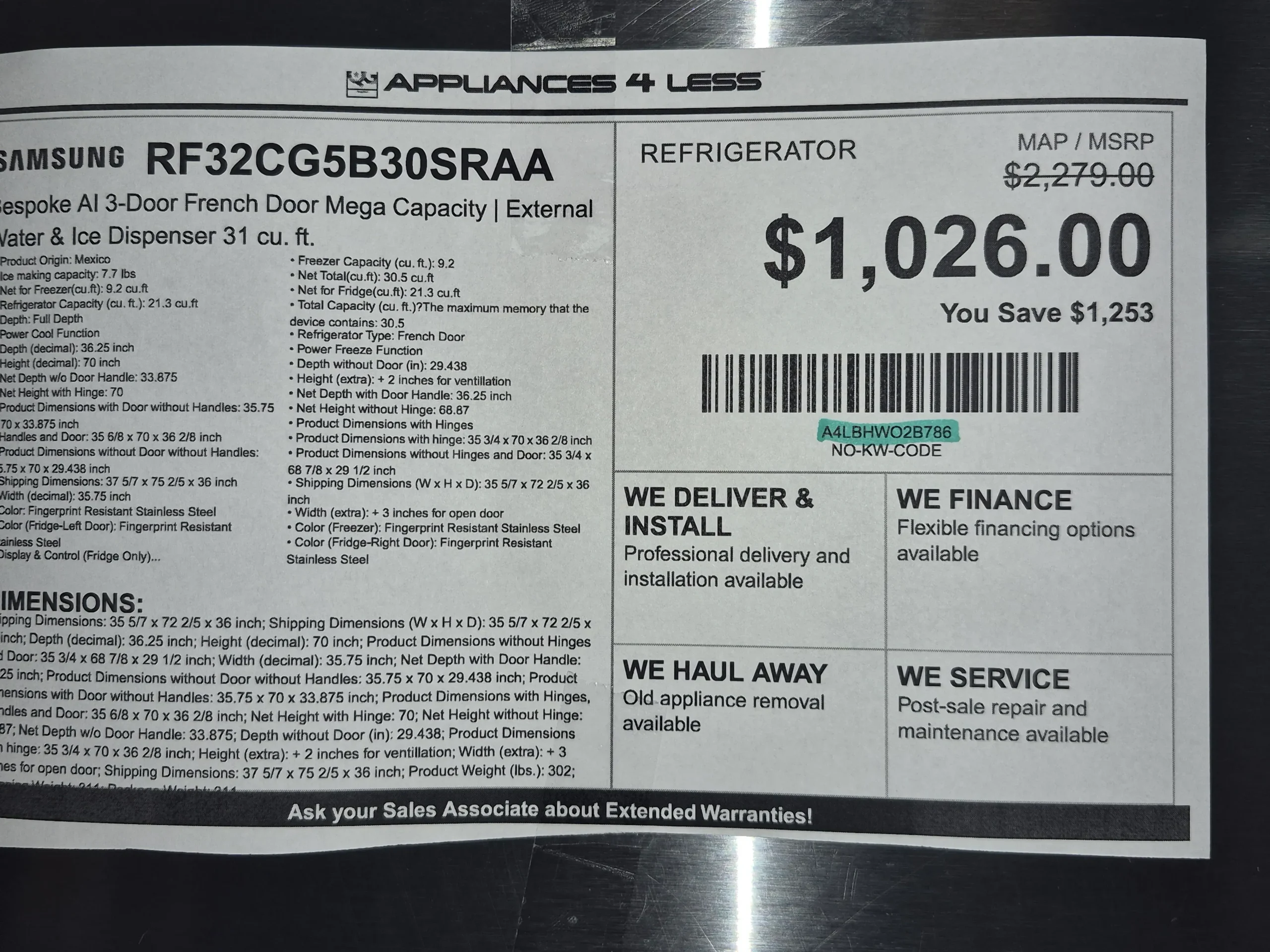Bespoke AI 3-Door French Door Refrigerator 31 cu ft (stainless) - Image 2