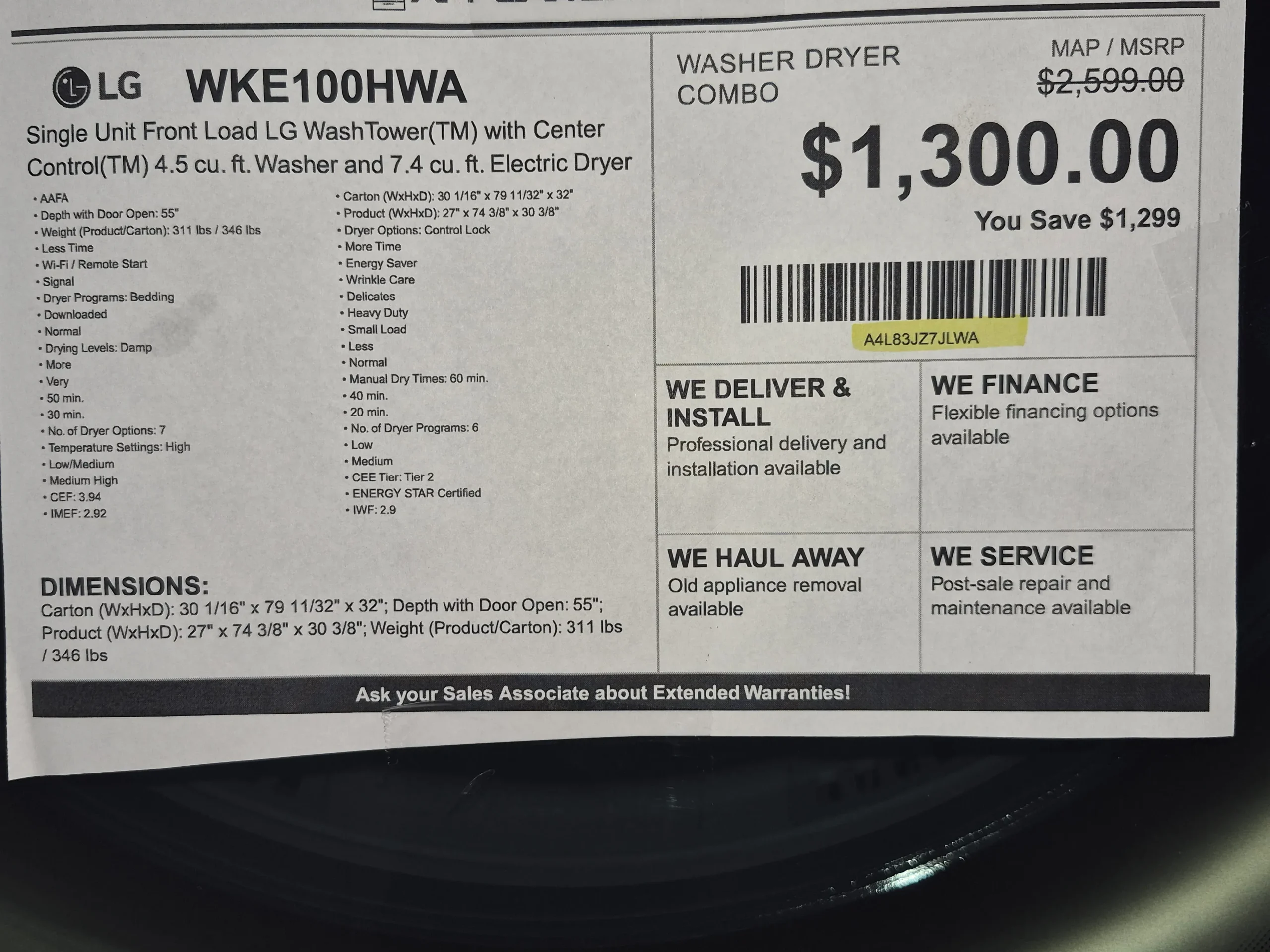 WashTower Washer/Dryer Combo (white) - Image 2